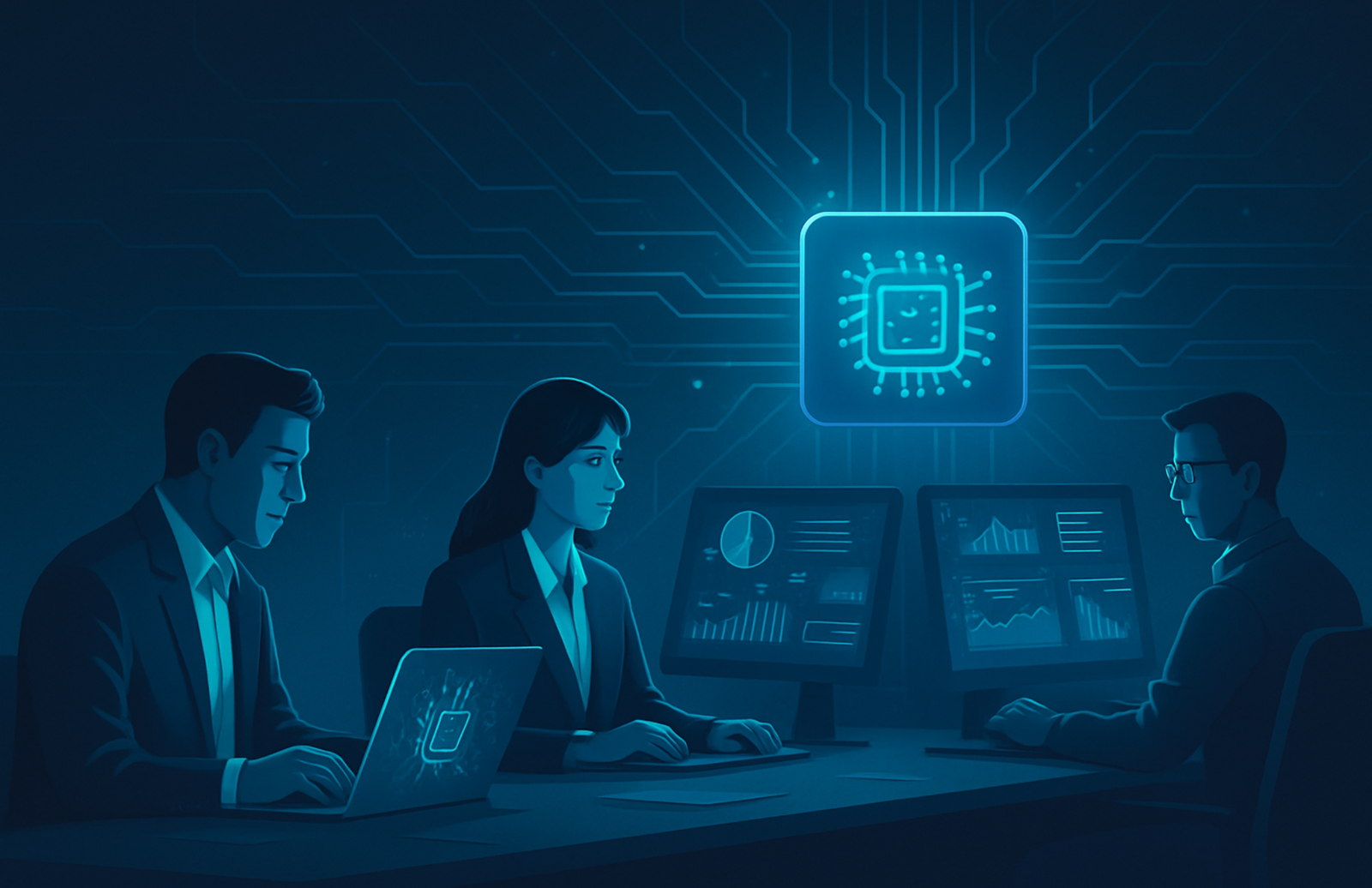 Equipo de trabajo apoyado en herramientas de inteligencia artificial